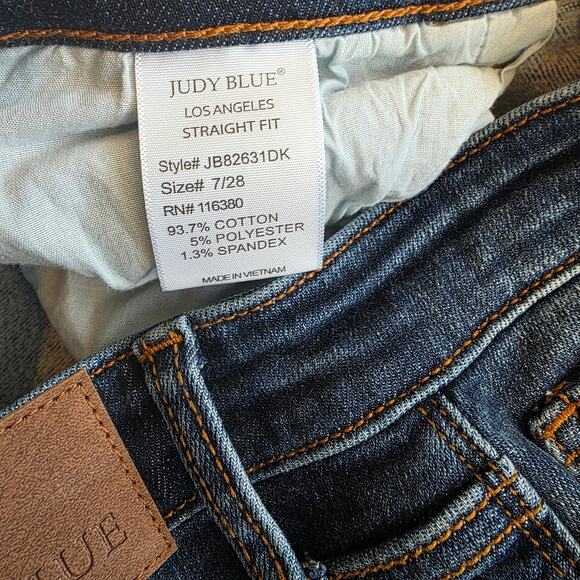 Judy Blue Women’s Jeans 7/28 High Rise Straight Leg Dark Wash Stretch Denim - Picture 9 of 13